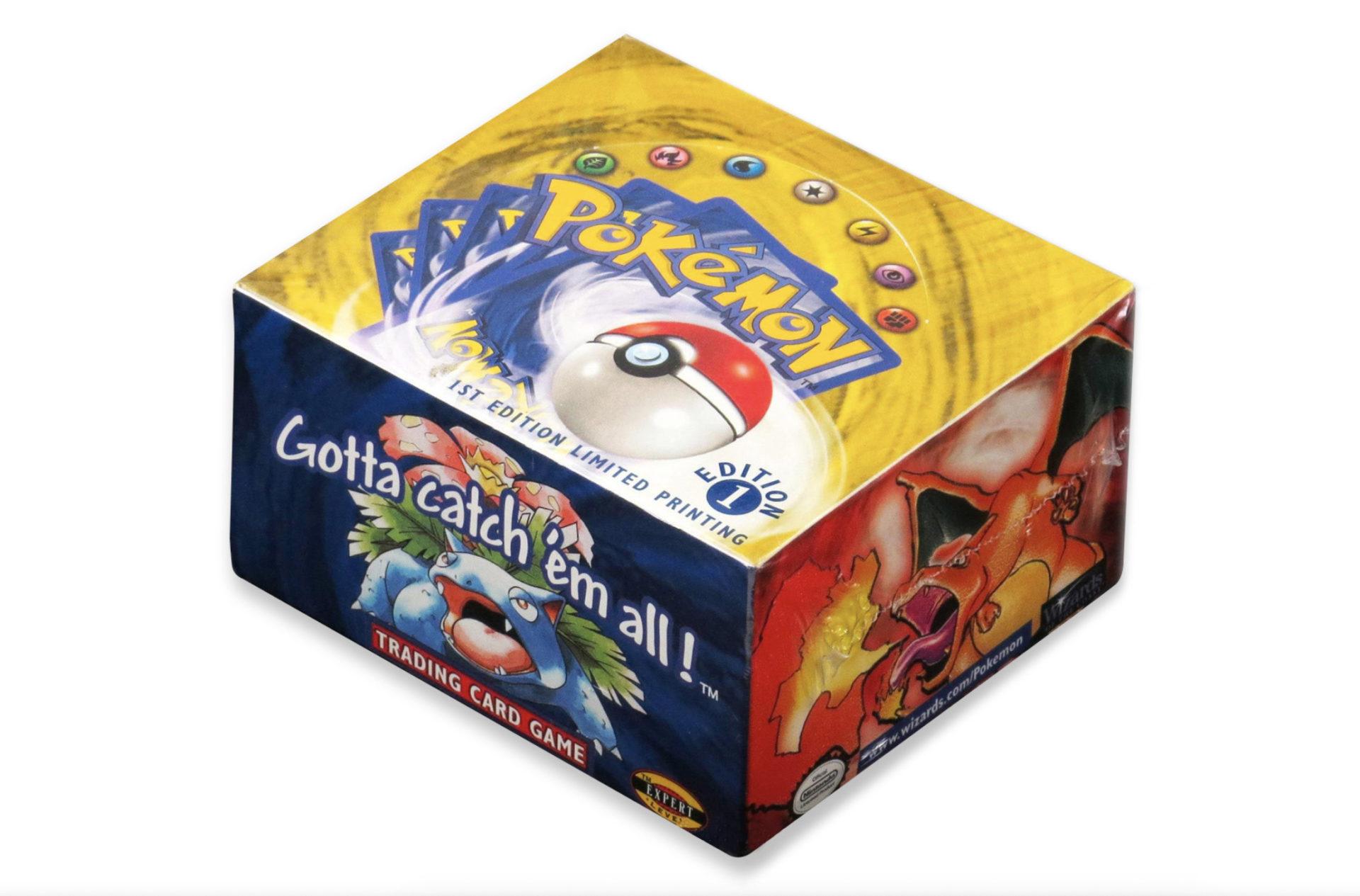 Screenshot of a 1999 1st edition booster box from the Pokemon Trading Card Game.