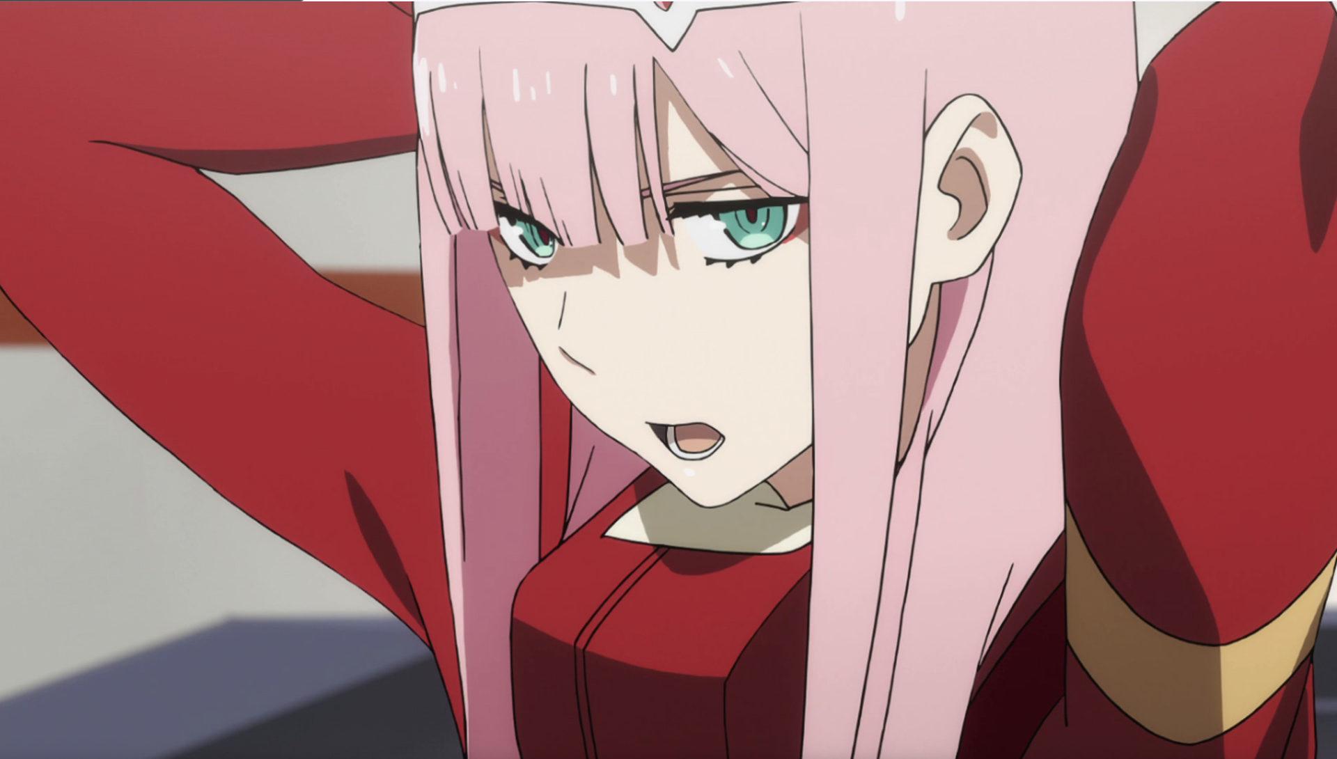 Screenshot of Zero Two from anime Darling in the Franxx.