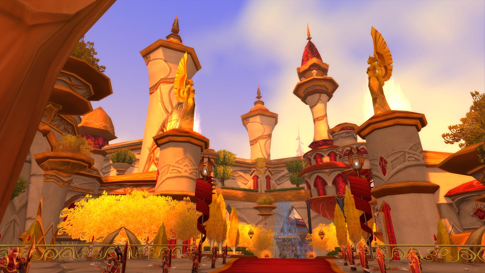 Silvermoon City from The Burning Crusade in WoW, bathed in sunlight