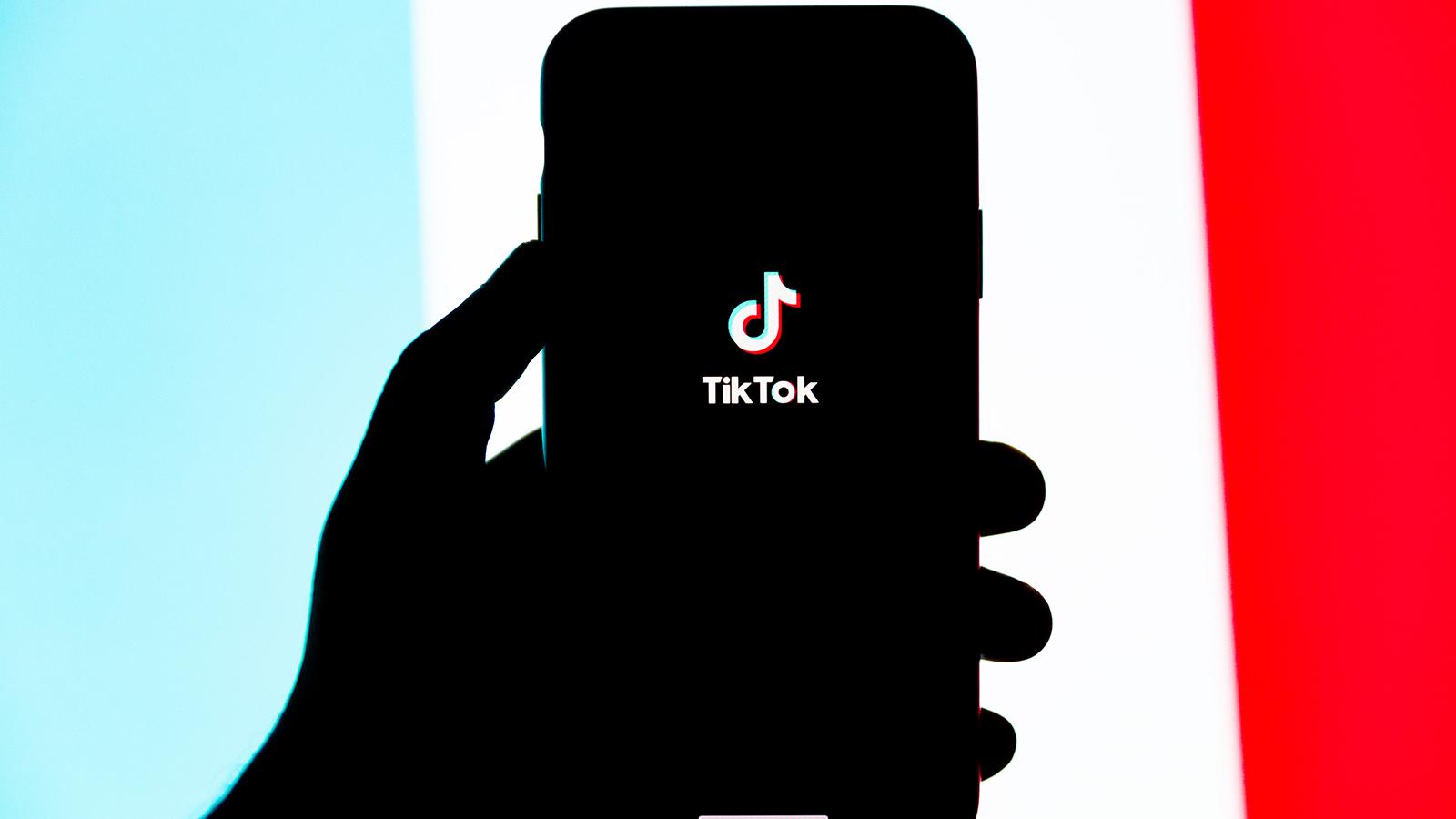 Person holding phone with TikTok logo.