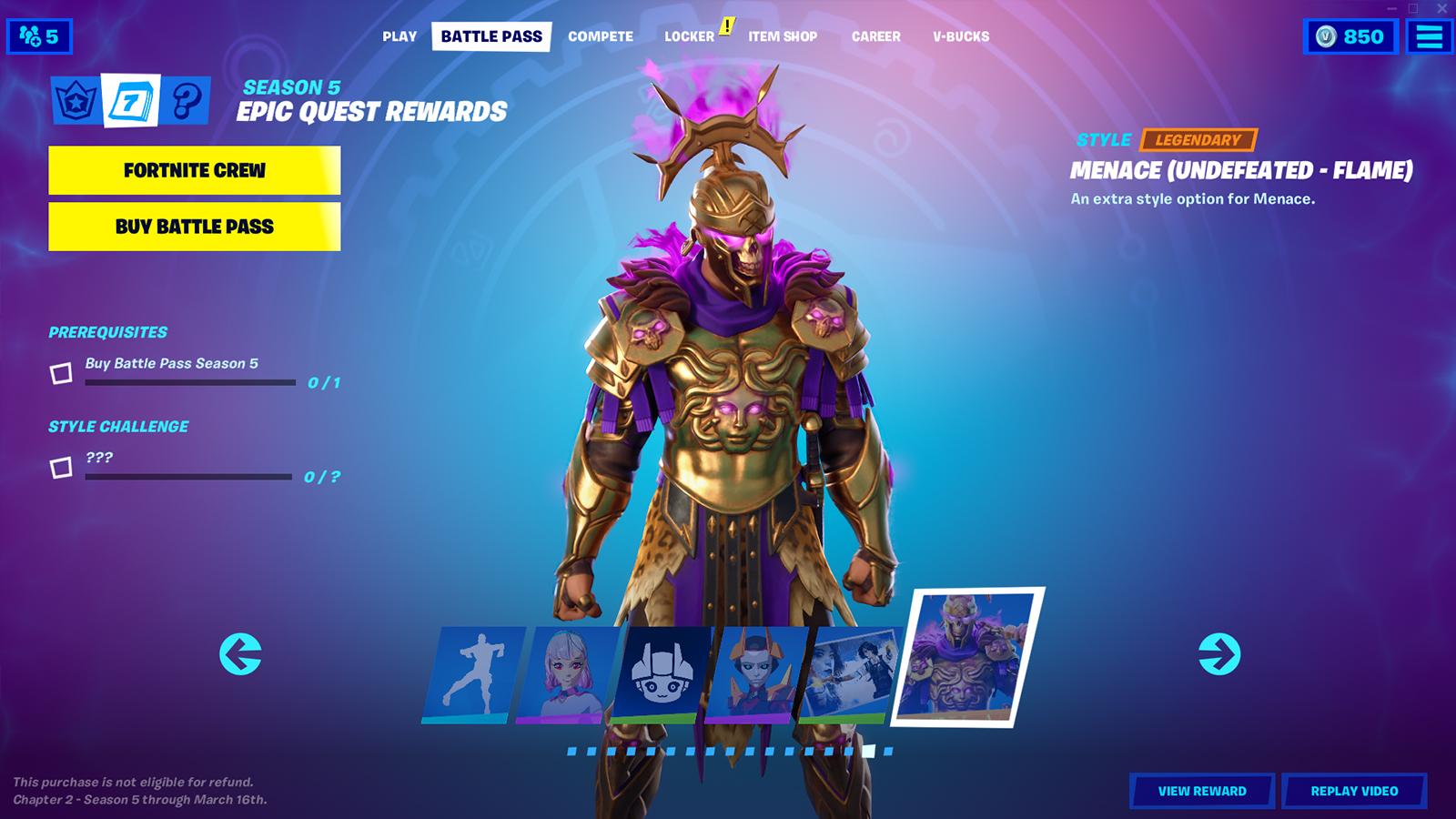 Image showing the final current rewards for this season's Battle Pass