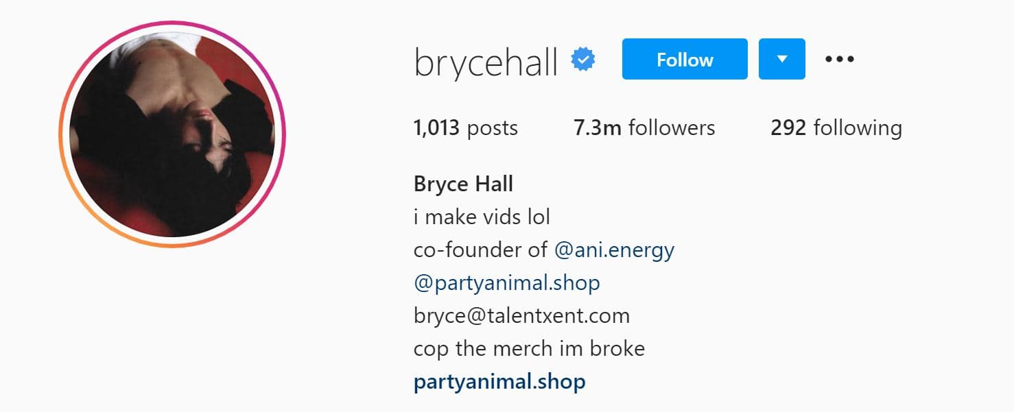 Bryce Hall removes SwayHouse from instagram bio