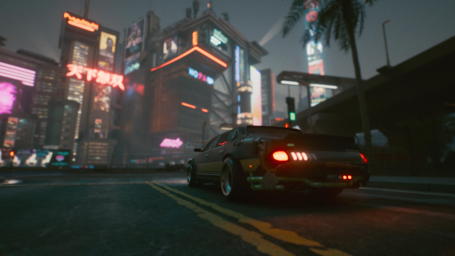 Night City with a vehicle 