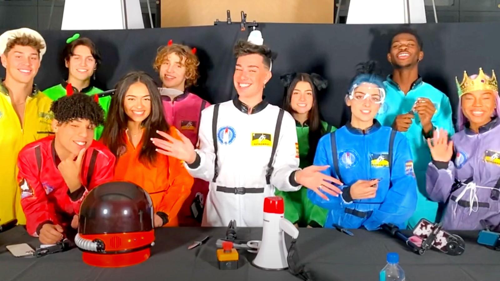 James Charles poses with other social media stars in Among Us inspired costumes