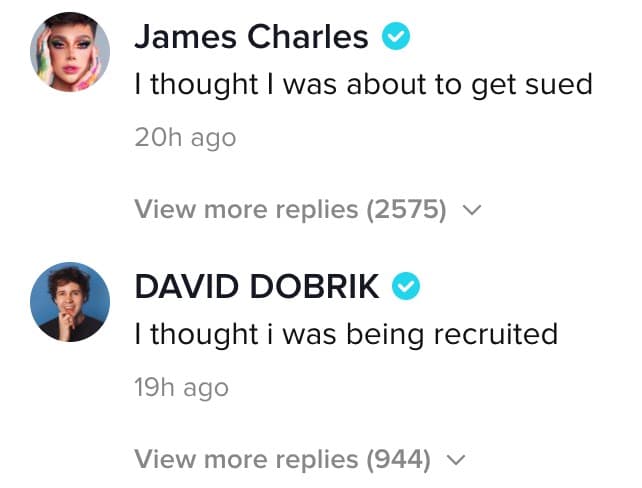 James Charles and David Dobrik comment on Kylie Jenner's TikTok