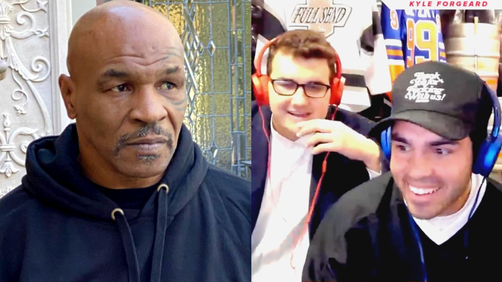 Mike Tyson next to a screenshot of the NELK boys on a Twitch stream