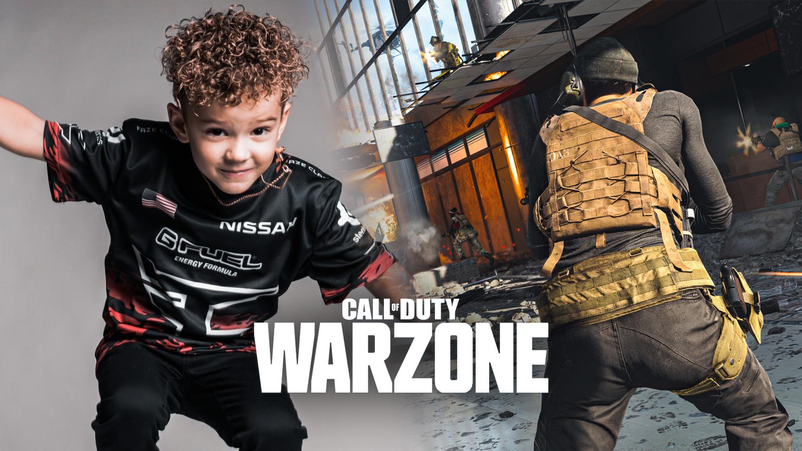 RowdyRogan in FaZe Clan jersey next to Call of Duty Warzone gameplay