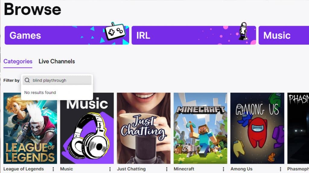 Twitch's browse page