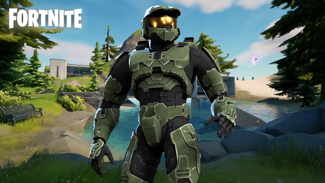Master Chief from Halo at the Hunter's Haven POI in Fortnite