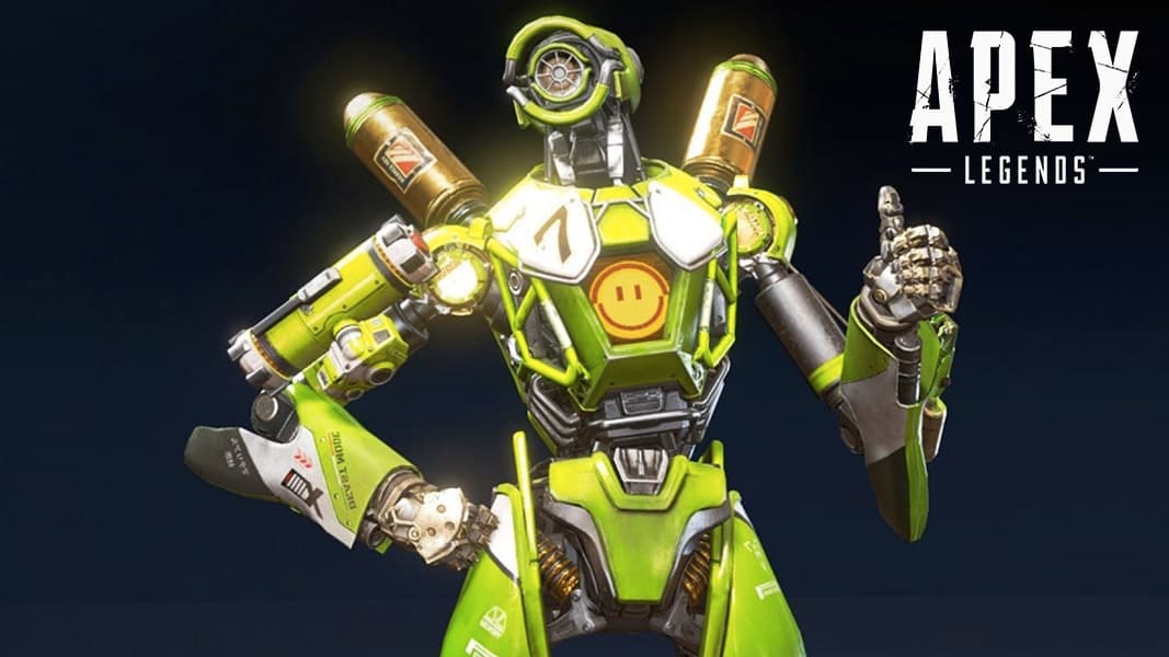 Pathfinder in a green skin with a thumbs up in Apex Legends