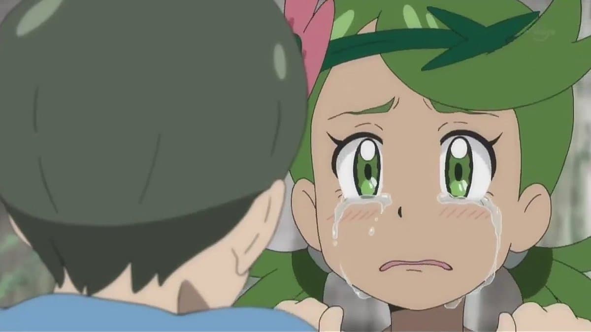 Screenshot of Pokemon anime character crying.