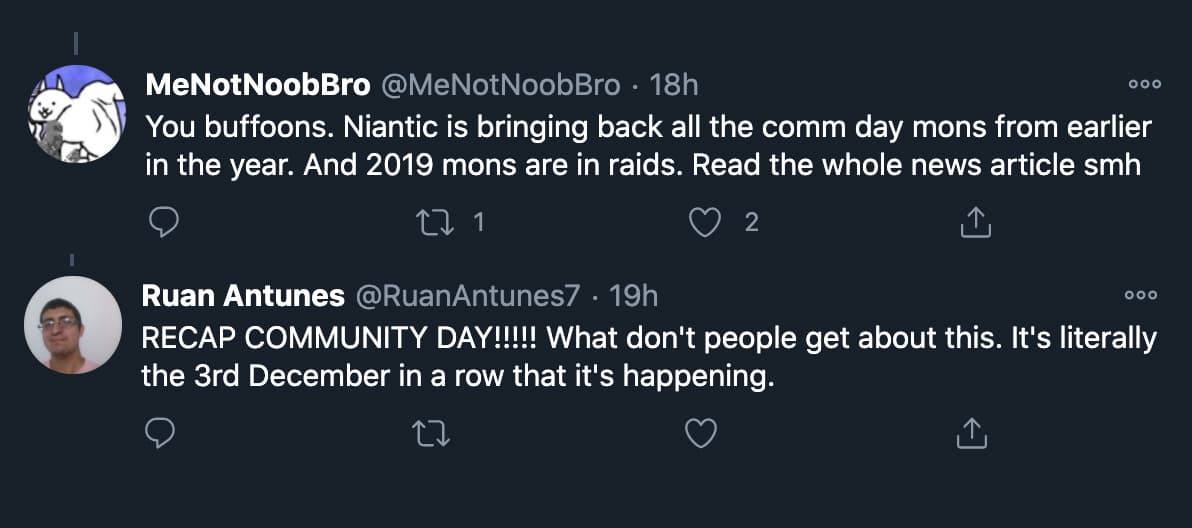 Pokemon Go players defend Niantic over December Community Day 2020.