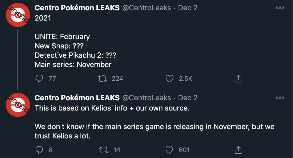 Pokemon Leak account Tweet.