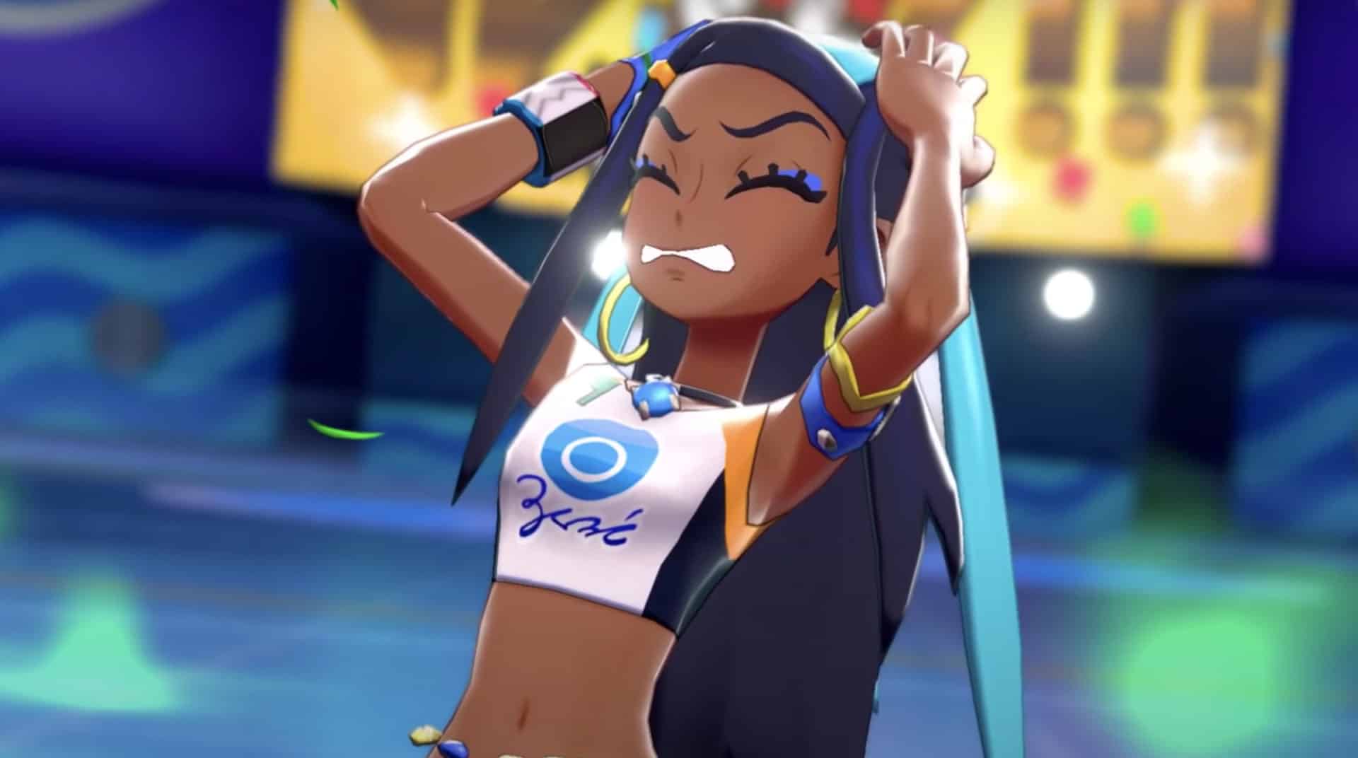 Screenshot of Pokemon Sword & Shield gym leader Nessa frustrated after losing.
