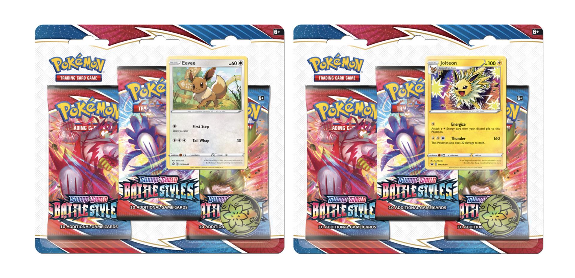 Screenshot of Pokemon TCG Battle Styles expansion blister pack featuring Eevee & Jolteon promo.