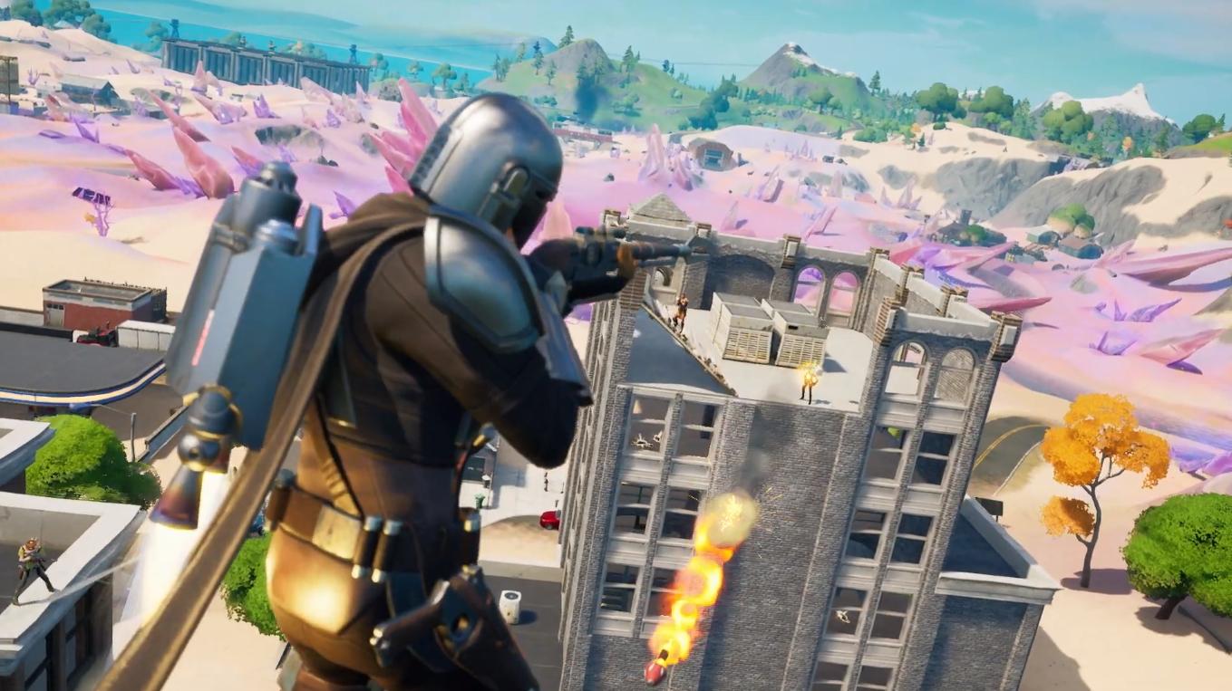 Tilted Towers, now blended with Salty Springs, was spotted in the Fortnite Season 5 battle pass trailer.