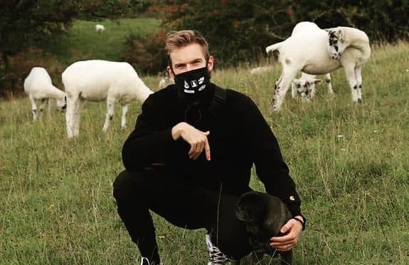 pewdiepie in field with dog