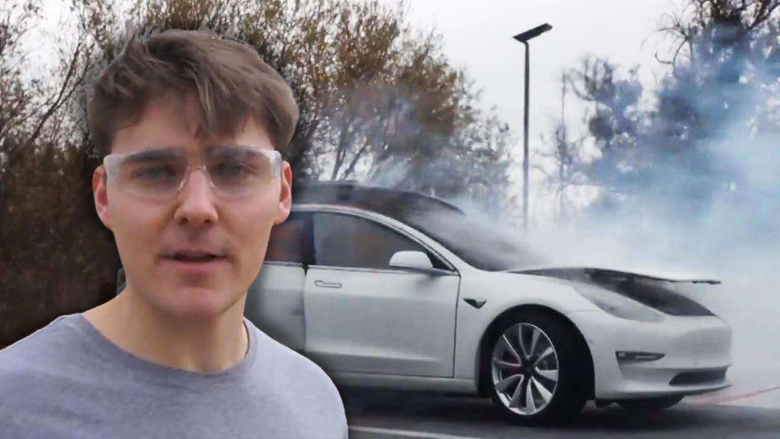 Alex Ernst blows up his Tesla to celebrate GameStop stocks