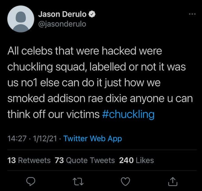 Chuckling Squad takes credit for Jason Derulo hack