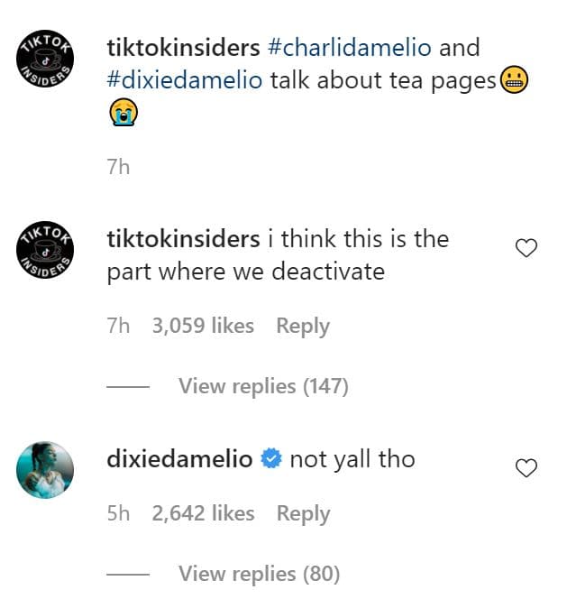 Dixie comments on TikTokInsiders tea page drama
