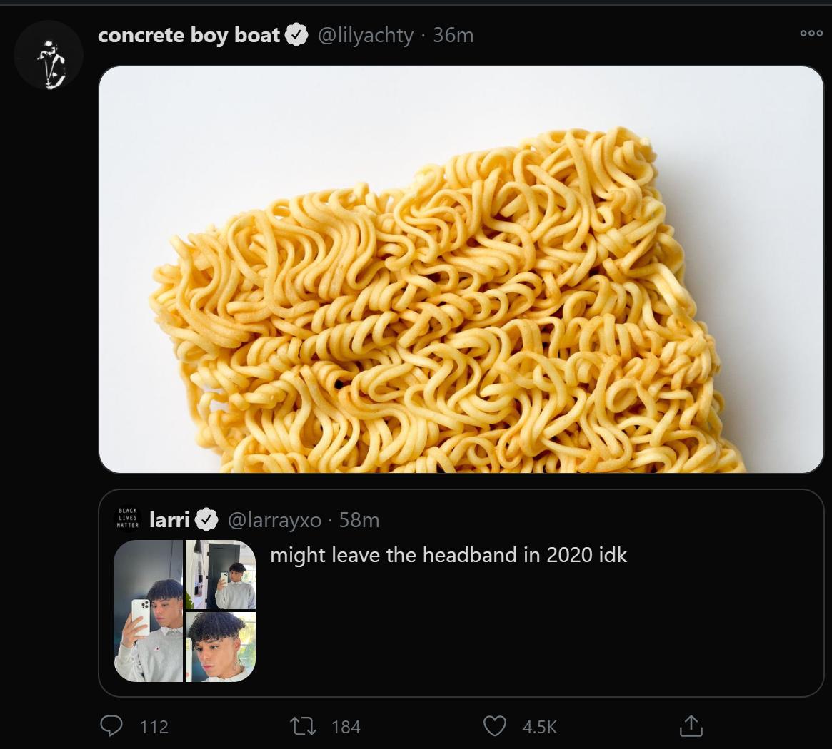 Ramen noodles shared by Lil Yachty in response to Larray tweet