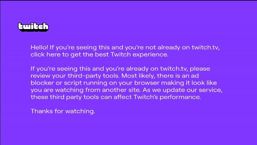 Screenshot of the so-called "Purple Screen of Death" in Twitch embeds