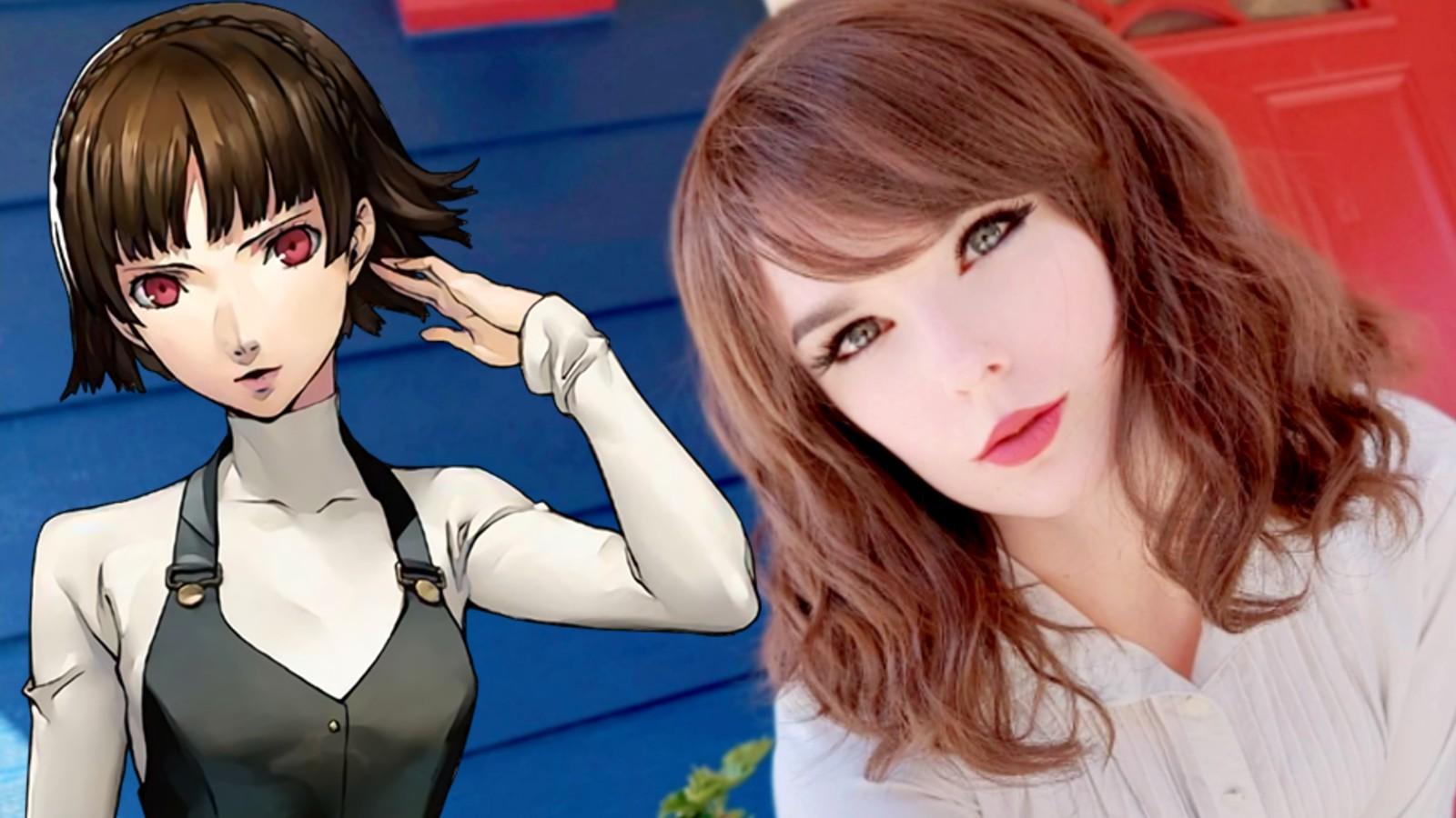 Cosplayer togasthighs next to Makoto from Persona 5