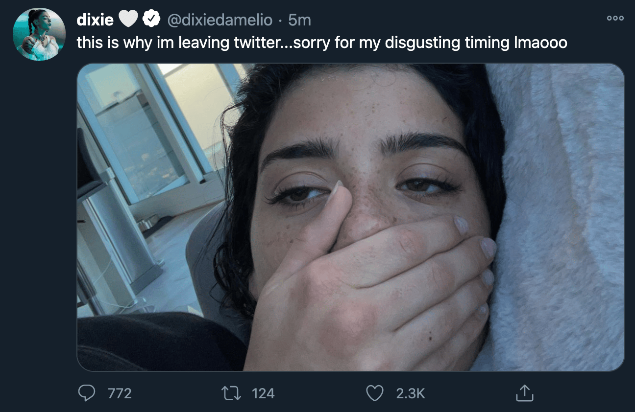 Dixie D'Amelio clarifies why she's leaving Twitter.