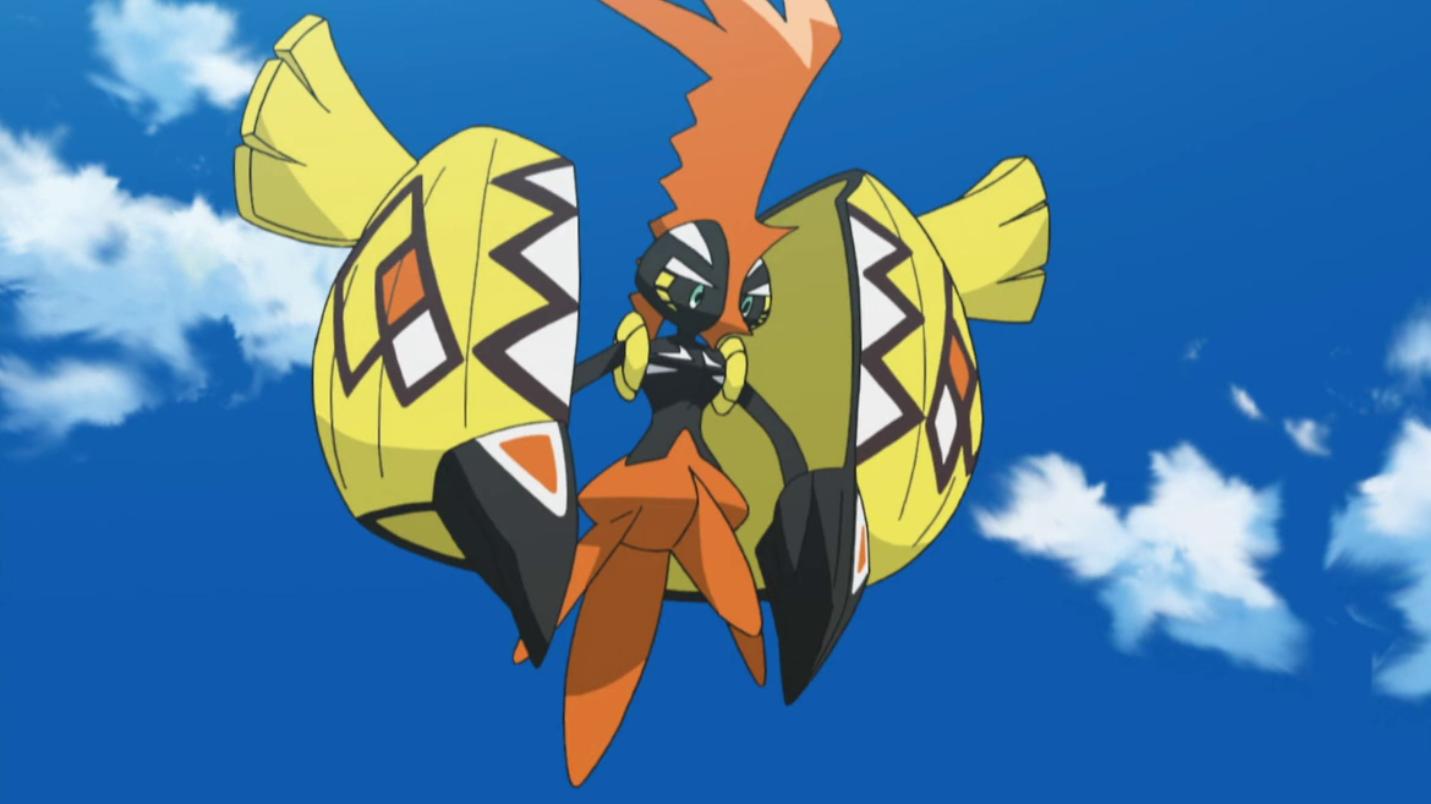 Electric and Fairy-type Tapu Koko in the Pokemon anime