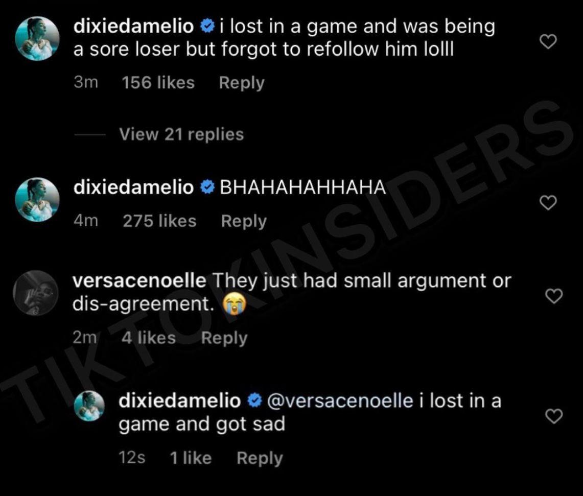 Dixie D'Amelio explains why she unfollowed Noah Beck on Instagram.
