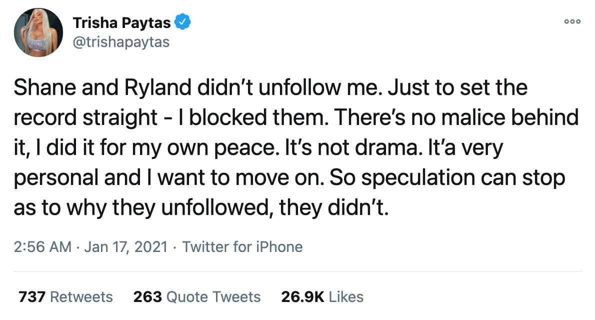 Trish Paytas tweets on drama