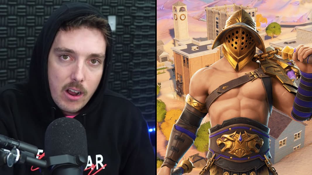 LazarBeam talking to his camera plus a Gladiator skin from Fortnite