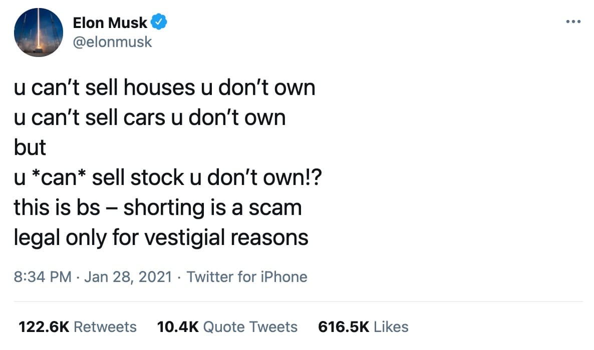 Elon Musk tweets about GameStop
