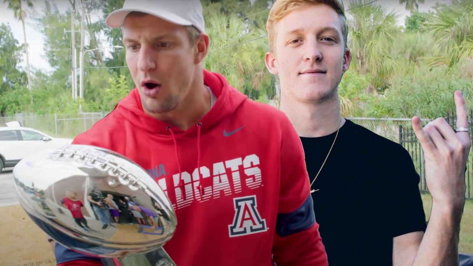 rob gronkowski and tfue with super bowl trophy
