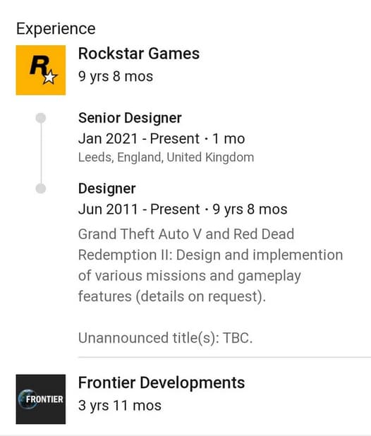 Rockstar Games linkedin page
