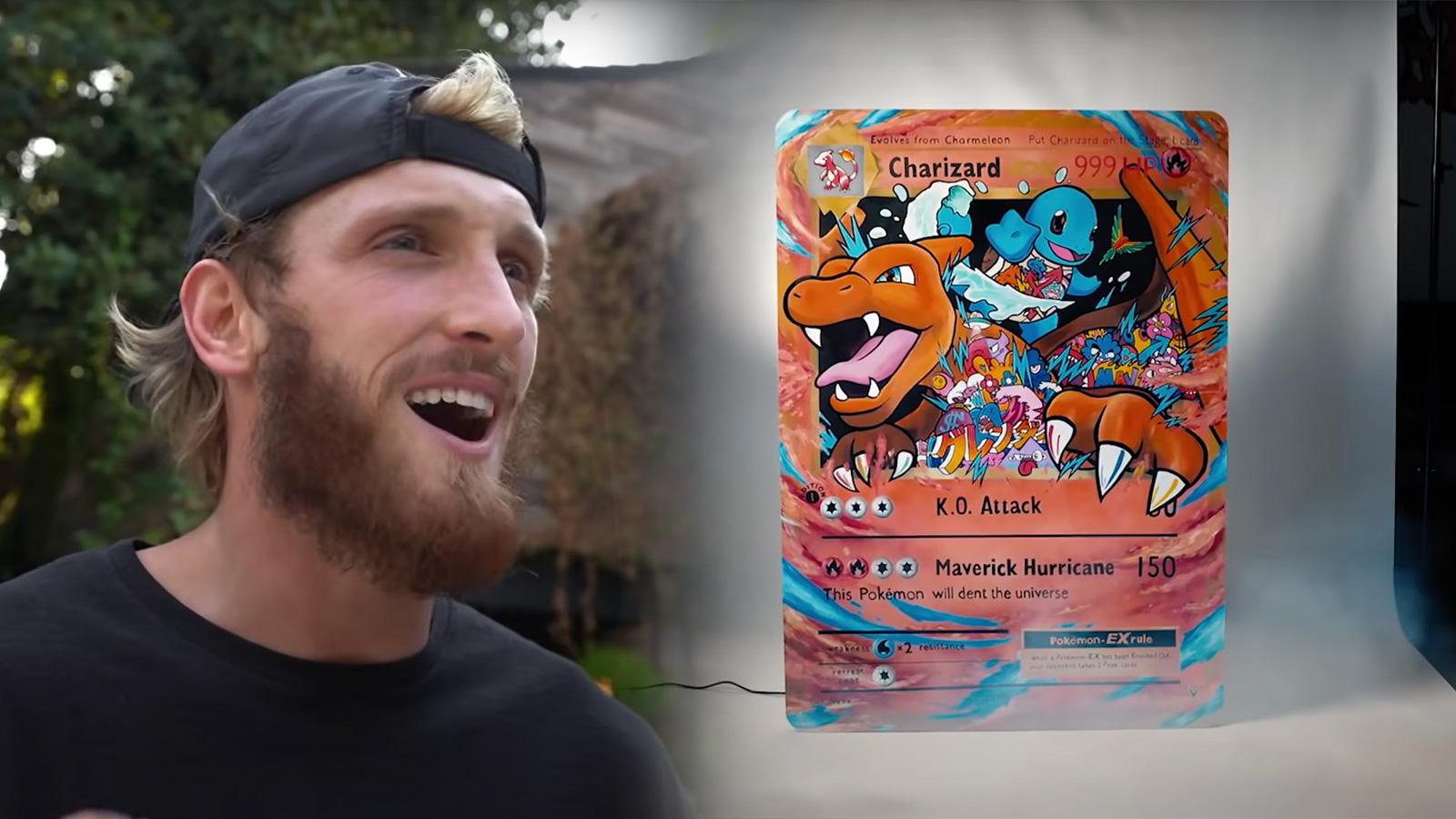 Screenshot of YouTube Logan Paul next to Gian Pokemon Card made by Vexx.