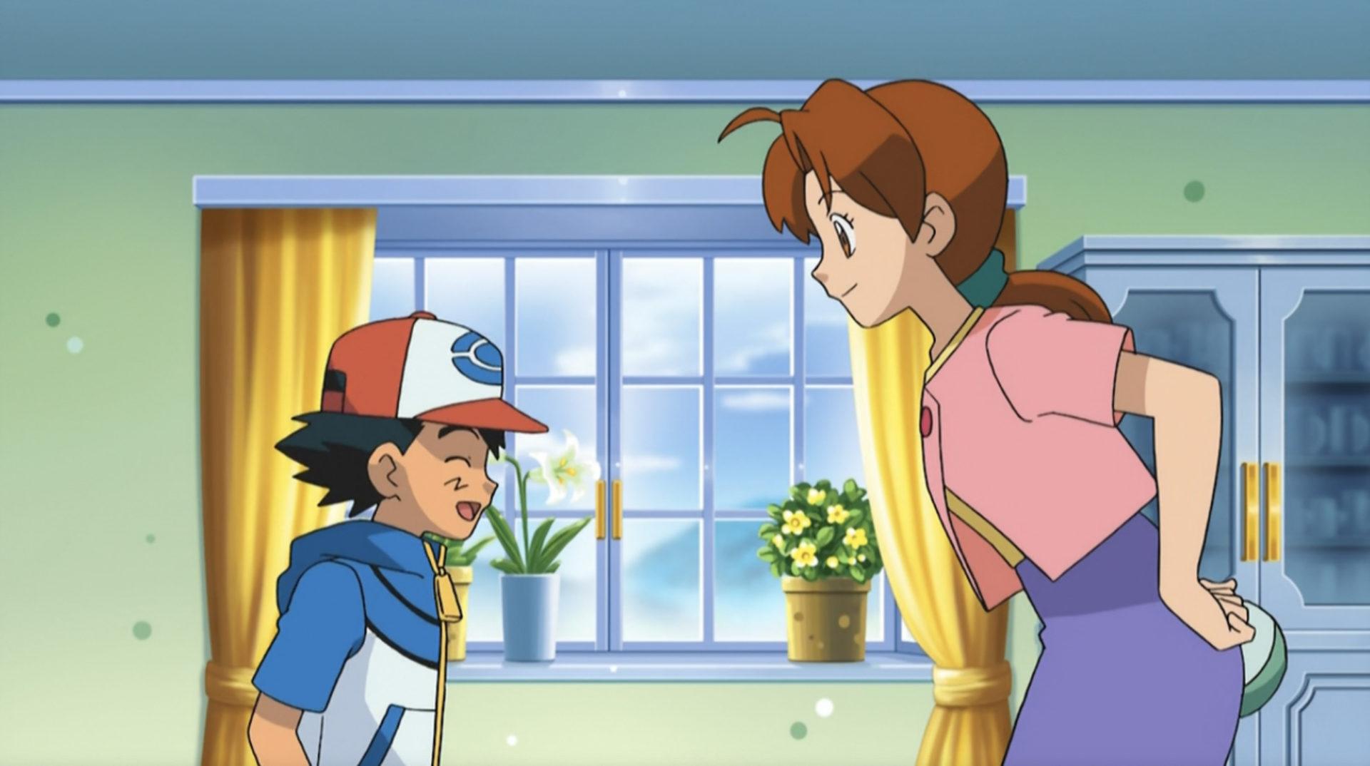 Screenshot of Pokemon protagonist Ash Ketchum next to his Mom.