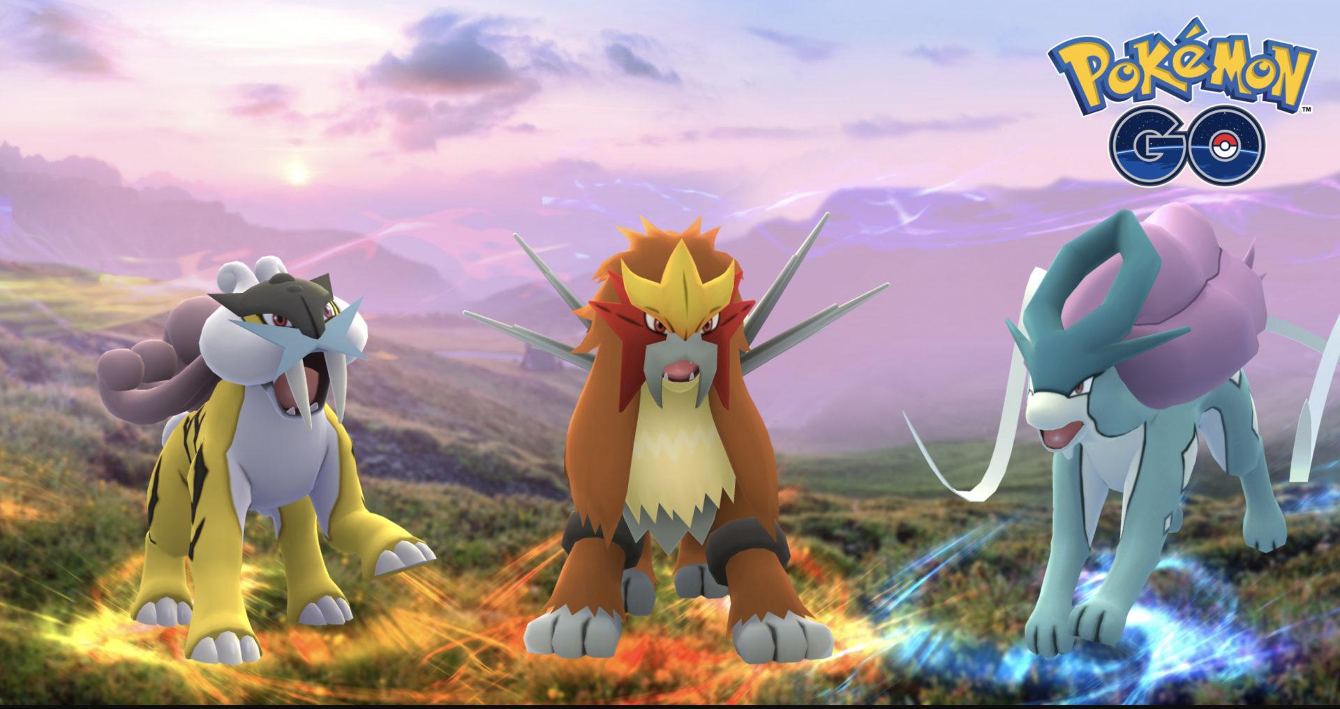 Screenshot of Beasts Trio in Pokemon Go Johto celebration.
