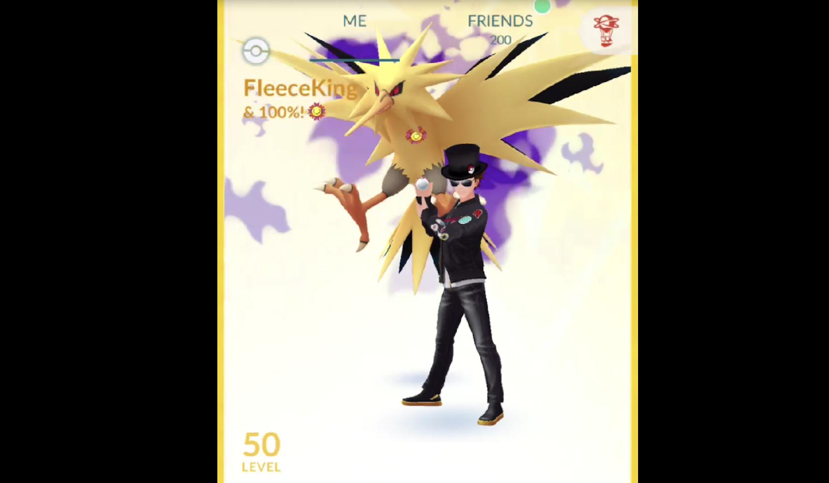 Screenshot of Pokemon Go player Fleeceking hitting level 50.