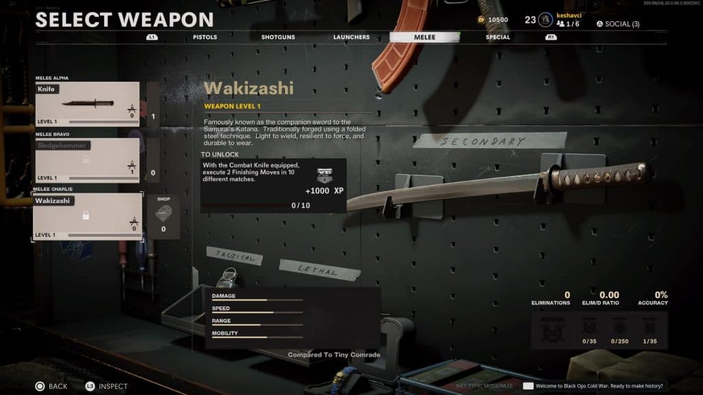 Wakizashi sword in Black Ops Cold War