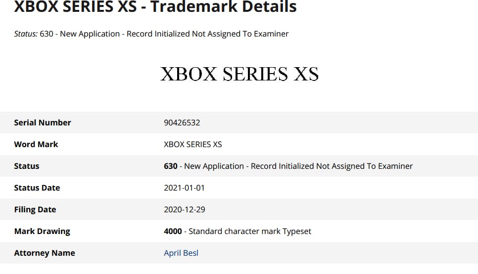 Xbox Series XS trademark