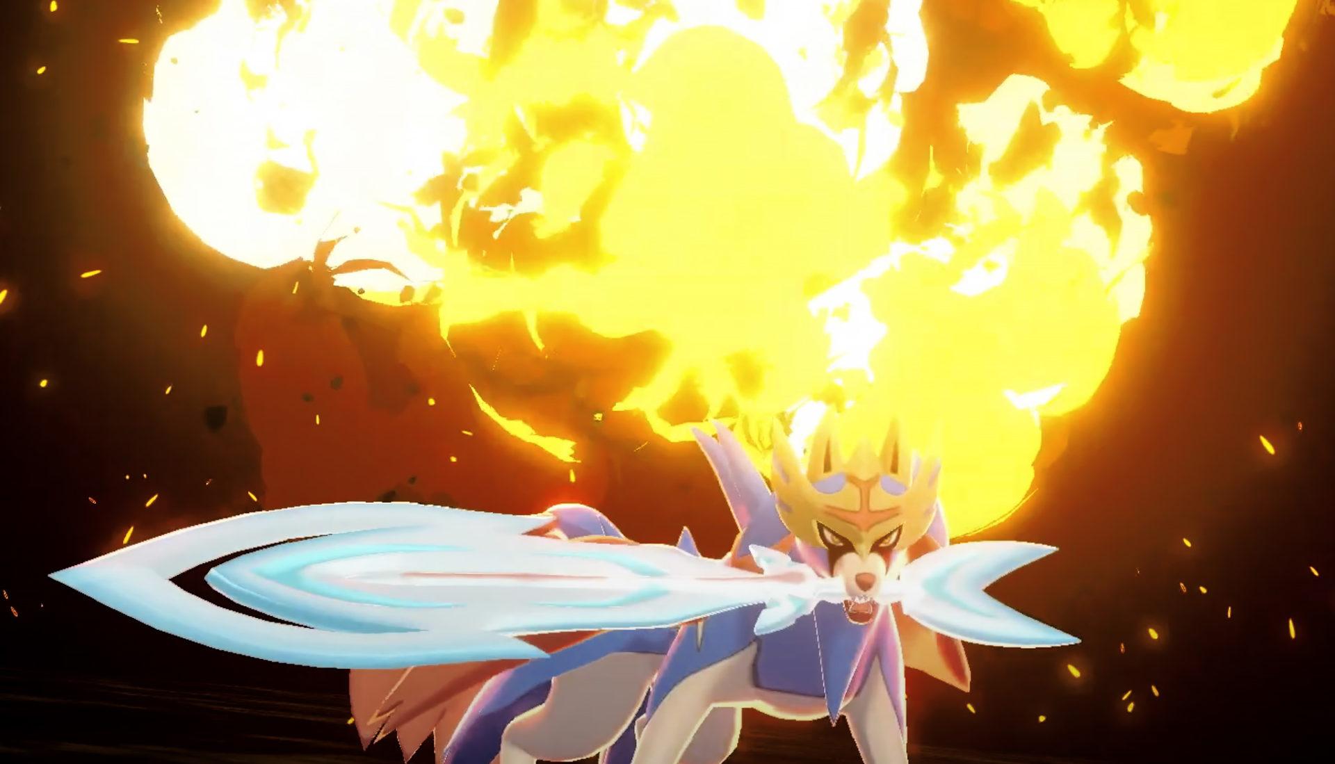 Screenshot of Pokemon Sword & Shield Legendary Zacian attacking.