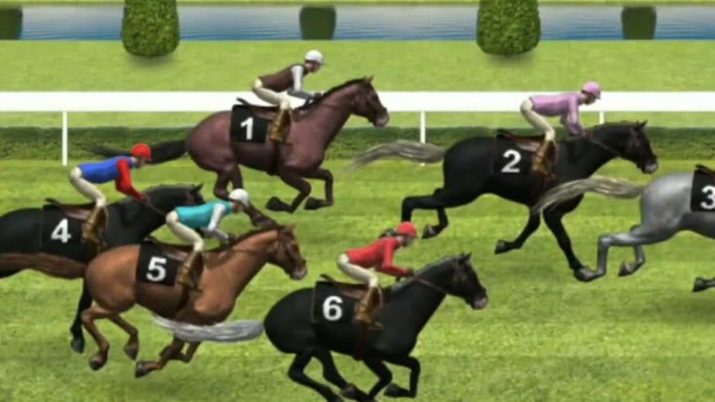 An image of horse racing in GTA Online's Inside Track game.