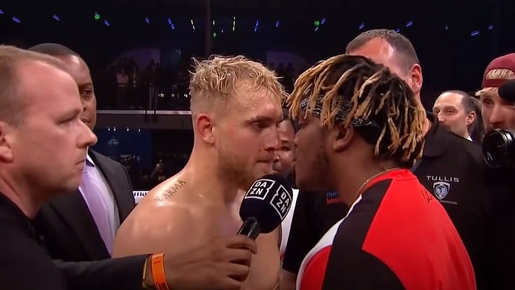 KSI faces off with Jake Paul in the boxing ring.