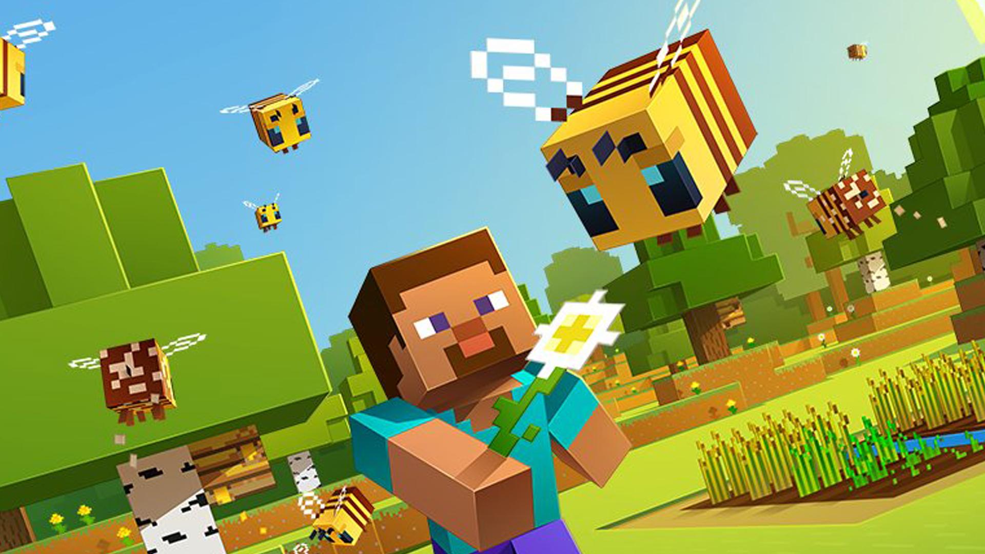 Minecraft player and bees