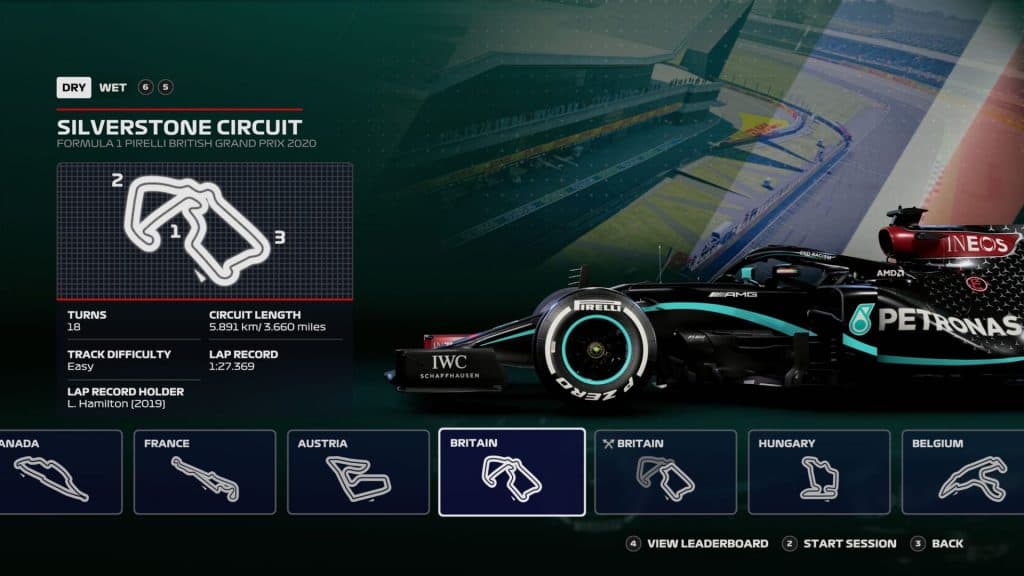 f1 2020 game mercedes on silverstone circuit select screen