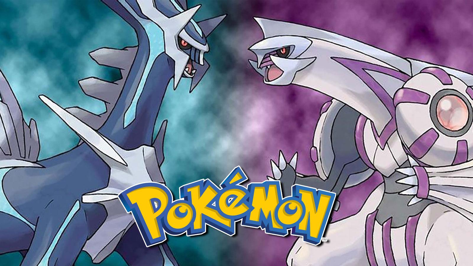 Screenshot of Diamond & Pearl Legendaries Dialga and Palkia next to Pokemon Logo.