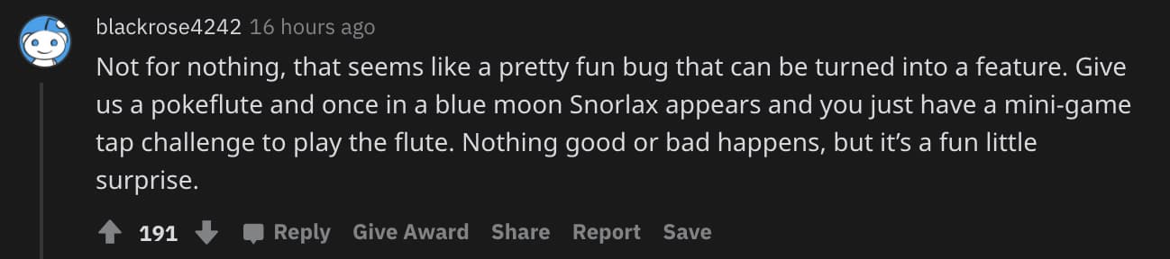 Screenshot of Pokemon fan who thinks Snorlax glitch could be a feature in Go.