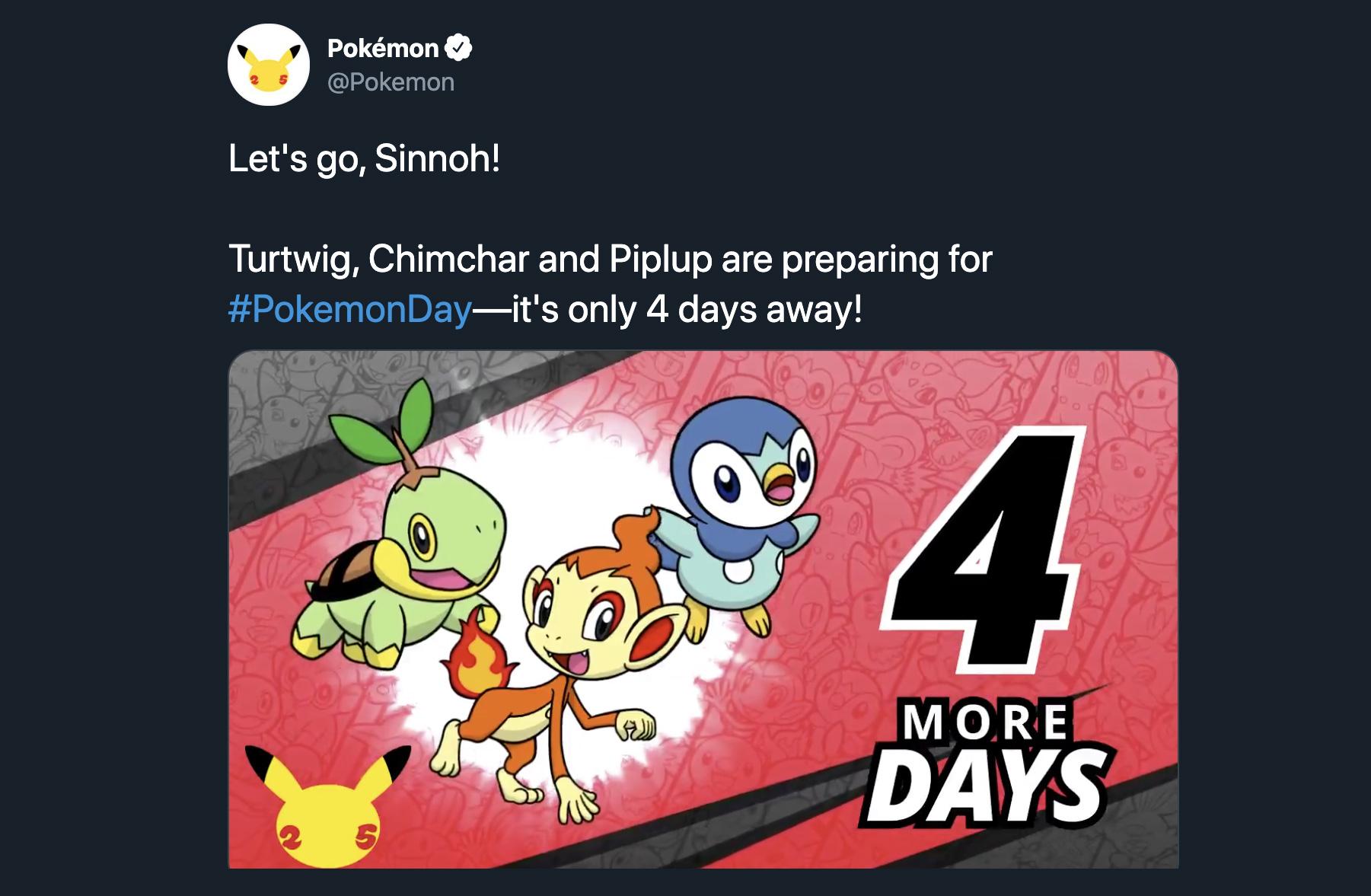 Screenshot of viral Pokemon Company Lets Go Sinnoh tweet.