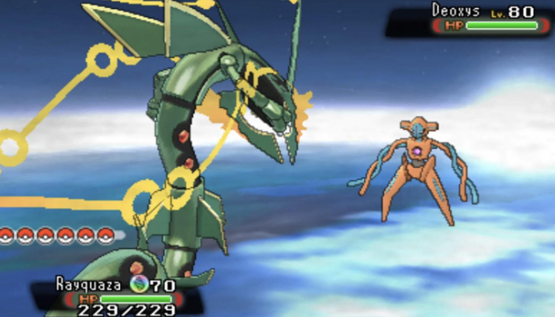 Screenshot of Deoxys in Pokemon Omega Ruby & Sapphire.